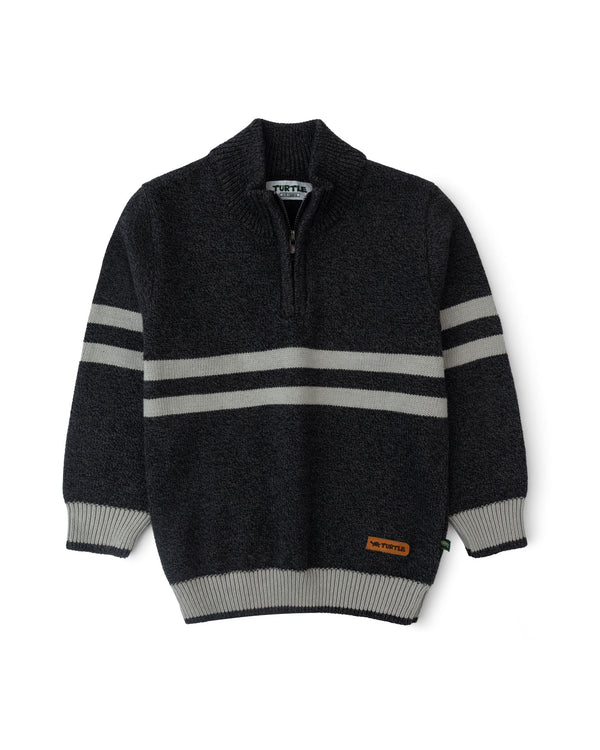 Charcoal Striped Half-Zip Sweater