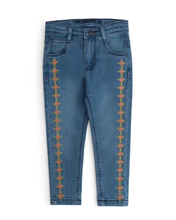 Blue Embroidered Denim